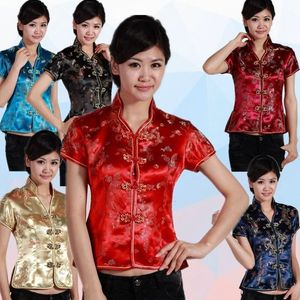 Nova Chegada Luz Azul Feminino Camisa Com Decote Em V Top Chinês Clássico Senhoras Blusa De Cetim Tamanho S M L Xl Xxl Xxxl Mujer Camisa Jy044-4 Y19062601