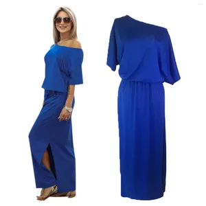 Casual Dresses for Women Ladies Party Prom Club Vestidos Plus Size Lose Short Sleeve Button Long Dress Blue Sexig Split Up Maxi