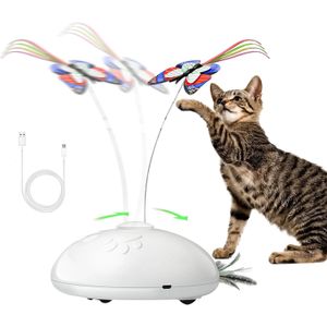 Автоматическая игрушка для кошек, бабочка, интерактивная электронная игрушка для кошек, 3 в 1, движущиеся игрушки для кошек, перо, светодиодная подсветка, палочка для котенка, 240309