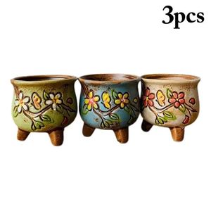 3PCS Antite ceramiczne garnki Czysty ręcznie malowany kwiatowy garnek Wróżka Ogród Wystrój ogrodu Bonsai Sadzarki Dekorowanie biura domowego mini soczyste garnki 240311