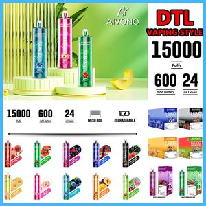 오리지널 DTL Shisha Hookaha aivono Fatman 1500 15k 퍼프 퍼프 10 맛 충전 가능한 600mAh 배터리 24ml 포드 거대한 증기 장치가있는 10 가지 맛을 가진 e 담배 vape 펜