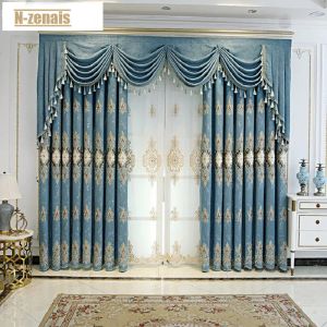 Curtains European Valance Luxury Curtains for Living Room Blackout Dining Room Bedroom Hollow Chenille Embroidery Tulle Villa Custom Grey