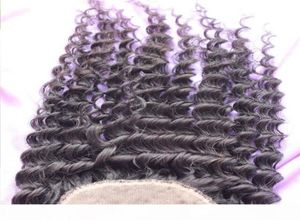 Mongolisk silkebasstängning 3 del Djup Curly Silk Base Closure Mongoliskt mänskligt hår 4x4 Silk Top Stängning för svart kvinna Wholesal7344018