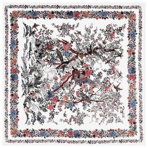 Eşarplar 130cm İpek Eşarp Kadınlar Büyük Şallar Ağaç Kuşları Baskı Stoles Square Bandana Lüks Kerchief Kerchief Bicab Kadın Foulds Beach Havlusu