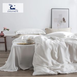 LivEsthete Set di biancheria da letto bianco di seta 100% di grado superiore per la cura della pelle Copripiumino da letto Federa Queen King Ottimo sonno 240306