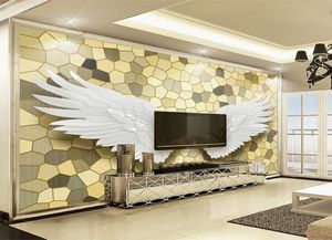 Anpassad PO Wall Paper 3D Relief Angel Wings Mosaic Wall Mural Målning Lyxigt vardagsrum TV Bakgrund Hemdekor Bakgrund1030746