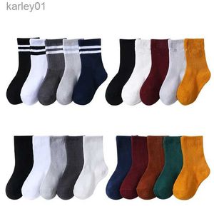 Детские носки, 5 пар/лот, осень-зима, эластичные простые детские носки, корейские хлопковые полоски, однотонные носки с алфавитом для мальчиков и девочек 1–12 лет yq240314