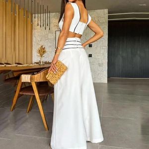 Женские брюки с двумя частями Women Wide Leg Set Set Seteveless Crop Top для летних поездок V Sece High Trainted Culottes