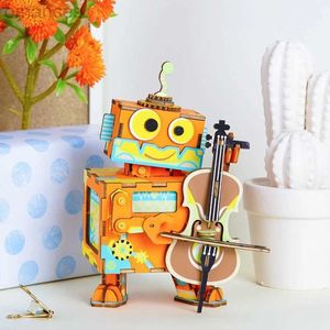 3D Puzzles Kids Educational Toys DIY 3D Little Robot Performer Wooden Puzzle Game Assembly Moveable Music Box Toy Gift for Children Kids 240314