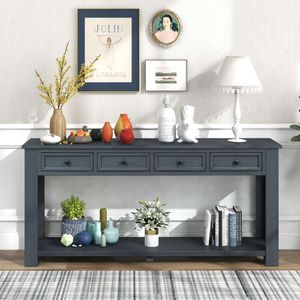 fatchan TREXM Console Table/sofa Table with Storage Drawers and Bottom Shelf for Entryway Hallway (navy) Stocked the US, Delivered in 5 Days.