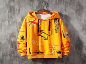 Streetwear Autumn Graffiti Bluza Mężczyzna Harajuku Japan Style Hip Hop Yellow Hoodie Men Płaszcz7298175