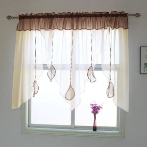 Gardiner Fashion Pendant Valance Beige Color Body Voile Window Gardin för kök Balkong vardagsrum 1st