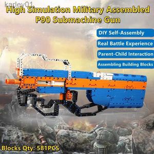 Arma brinquedos interação pai-filho lançamento elástico p90 submetralhadora experiência de batalha real diy montagem 58.3cm bloco de construção brinquedo do miúdo yq240314