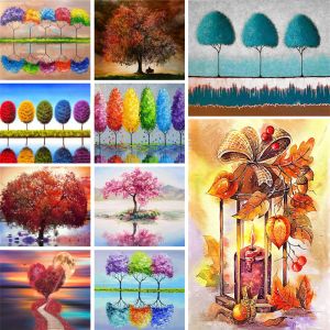 Numero Paesaggio Albero Dipingi fai da te con i numeri Kit completo Colori acrilici 50 * 70 Immagini su tela Dipinti decorativi per bambini Artigianato