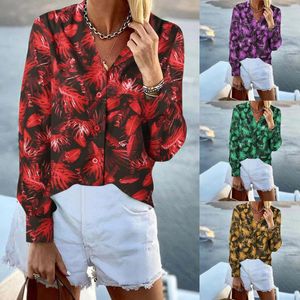 Kvinnor Bluses Women Spring Street Wear Blouse Tops för Autumn Chemise Femme Bluesas Vintage Elegant Flower Overdized Streetwear