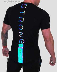 Herr t-shirts herrar fitness sport snäv kortärmad skjorta herr fitness sport t-shirt topp sommar fritidskläder gym bomull t-shirt y240314