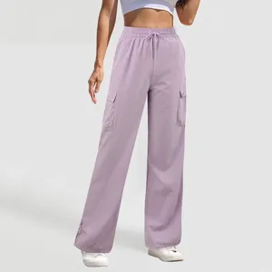 Calças femininas primavera mulheres casual cordão cintura alta baggy sweatpants streetwear bolsos estilo carga calças soltas