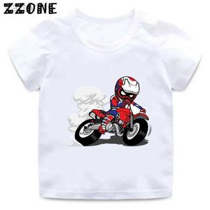 T-shirts motorcykel motocross tryck barn t-shirt baby pojkar tecknad rolig t-shirt sommar kort ärm barn streetwear tops flickor tyg ldd240314