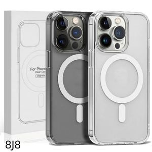 Magsoge Transparent Cases Magnetic Wireless Charging Case för iPhone 15 14 12 11 13 Pro Max Mini XR XS 7 8 Plus SE Back Cover Jtdd
