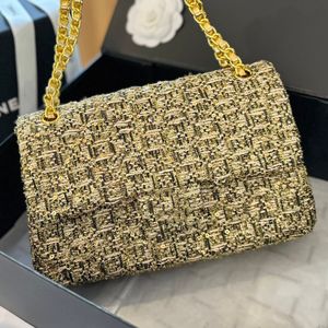 Frauen Tweed Doppelklappe Crossbody Bags berühmte Marke Seriennummer Klassische Umhängetasche Luxus gesteppt Designer Hochwertige Original -Hardware -Kette