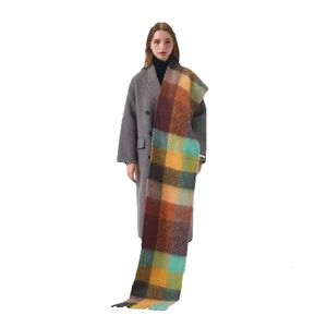 Шарфы Новинка 2023 года, осенне-зимний шарф, разноцветный плотный клетчатый шарф, мужская и женская теплая шаль одинаковой длины55dbhy6a 1K1N5