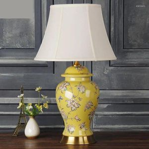 Table Lamps Chinese Ceramic Lamp Living Room Luxurious Yellow Study Large Retro Creative All Copper Bedroom Bedside