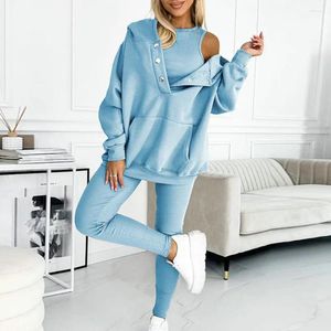 Women's Two Piece Pants Women Spring Tracksuit Cozy Hoodie Vest Set With Elastic Waist Button Pockets Soft Thick Warm For Fall/winter