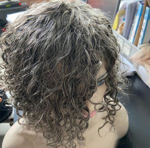 Loose curly Salt pepper wig human hair 34 grey women hair wig machine made non lace wig real hair soft comfortable7136533