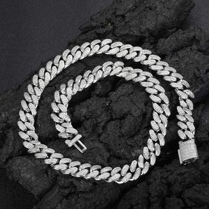 Hip Hop 12mm Flip Buckle Double Row Full Diamond Cuban Chain Trendy Brand Personlig mäns zirkonhalsband