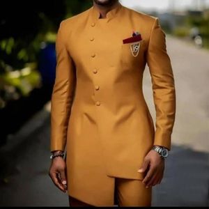 Brown Men Suit with Stand Collar 2 Piece Formal Wedding Groom Tuxedo Fashion Causal Business Male Suit Slim BlazerPants 240307