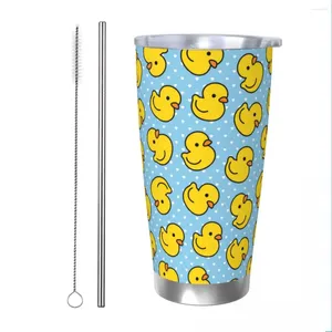 Tumblers Cartoon Cute Duck Mönster Isolerad tumlare med sugrör Animal Vakuum Termiskt muggkontor Hembil Bottkoppar 20oz