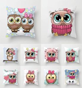 4545cm Owl Cushion Cover Cartoon Polyester Throw Pillows Fall för hemsoffa Dekorativa söta fyrkantiga kuddar Cover2405500