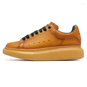 Casual Shoes Trendy Luxury Men's Sneaker Calf Leather Handcraft Women's Sports Unisex Platform Stor platt spetstorlek 35-45