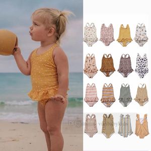 Little Girls Rainbow Polka prickar tryckt i ett stycke Swimsuit Toddler Kids Backless Suspender Badkläder Summer Beach Pool Sport Baddräkter Child Spa Swimming Z7176