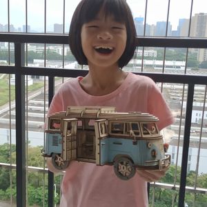 3D Wooden Car Puzzle European Style Retro Bus Camper Van Wood Jigsaw DIY Learning Educational Toys For Children Christmas Gift 240307