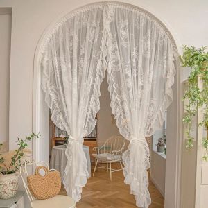 Vorhänge, weiße Spitzenvorhänge, transparente Rose, Blumenstickerei, Vintage-Voile, Fenstervorhänge für Schlafzimmer, Wohnzimmer, Retro-Weihnachtsdekoration