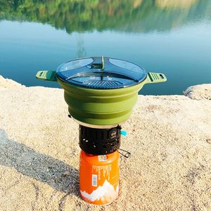 Foldable Portable Camping Cook Pot Saving Space Cookware Heat Resistant with Handle for Hiking Backpacking Tableware 240306