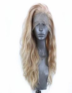 Halloween vacker 16 tum djup våg hår mix blond peruker värmebeständig fiber glueless syntetisk spets front peruk för vita kvinnor F4470911