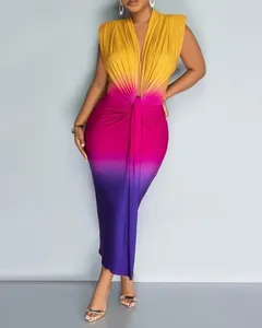 Vestidos casuais mulheres vestido colorblock ruched midi 2024 primavera / verão mais recente lápis mergulho sem mangas skinny saia longa diária