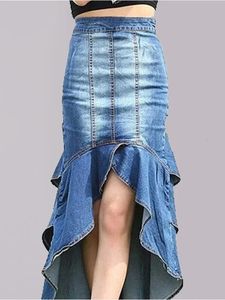 Spódnica damska elegancka spódnica na pół długości solidne kolory nieregularny rąbek swobodny seksowny damski dżins ciasna spódnica 240306