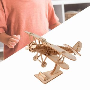 Wall Clocks 3D Wooden Puzzle Biplane Model Durable Creative Housewarming Gifts Aeroplane Crafts For Home Office Farmhouse Kids Decoration