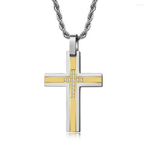 Pendant Necklaces Wholesaler Jewelry Stainless Steel Black Zircon Pave Cross Necklace For Man 46 28MM