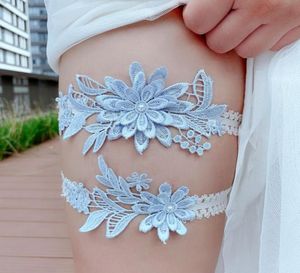 Lace Blue Bridal Garters Set Sexy Garter Belt Elastic Thigh Ring Leg Wedding Accessories 2020 Wedding Keepsake Garter Ivory Weddin5508319