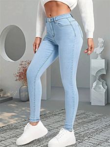 Frauen Stretch Skinny Jeans Lady Slim Fit Bleistift Mädchen Leggings Hose mit geradem Bein Hellblau Grau Schwarz Sexy Hose 240307