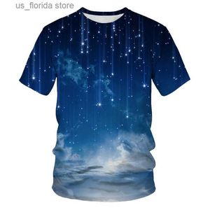 القمصان للرجال Mens T-Shirt 3D طباعة Cosmic Aurora نمط الصيف الأزياء القصيرة SLVE CREW NECT T MENS Strt Leisure Top Y240321