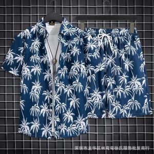 Designerdräkt Summer Mens Ny Thin Loose Hawaiian Floral Print Beach Short Sleeved Set Trend 4KJC