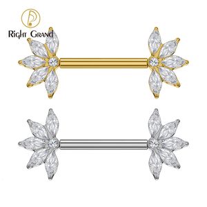 Right Grand ASTM 36 14G Threadless Push Pin Nipple Barbell Marquise CZ Cluster Shield Ring Piercing Jewelry 240311