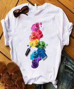 Mulheres t gráfico 3d dedo unha pintura cor moda bonito impresso topo tshirt feminino camiseta senhoras roupas tshirt1707199