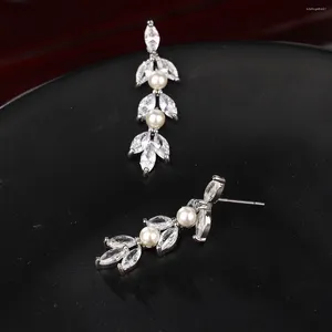 Headpieces brudbrudtärnor Cubic Zirconia Wedding Pearl örhängen Kvinnor smycken gåva kristall hänge