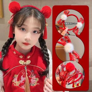 Akcesoria do włosów Tassel Rok Zespół Piękny czerwony fryzjer Flower Flower Chinese Style Hairball Child Emerwear Bow Bow Band Children